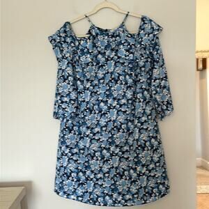 Michael Kors Cold Shoulder Ruffle Dress Size XL Blue Floral Cottagecore Fairy